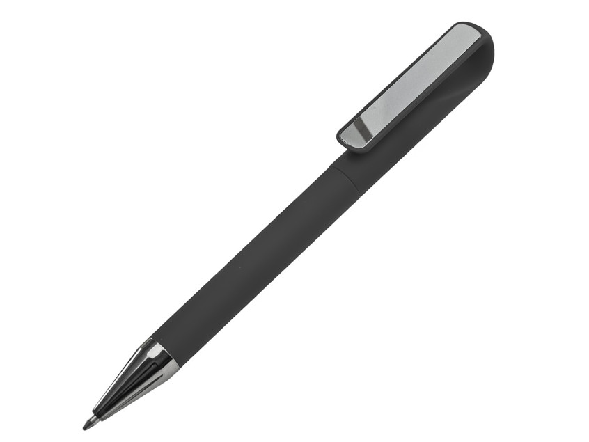 Ручка шариковая GLOSSY GUN с покрытием soft touch, черный, серебристый
