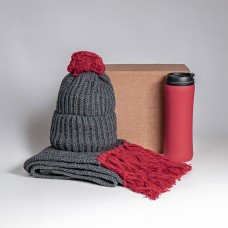 Набор подарочный COLD NIGHT: шарф и шапка, термокружка; красный, Красный