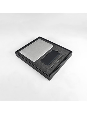 Набор подарочный BLISS: ежедневник, ручка и power bank в коробке  с ложементом, серый