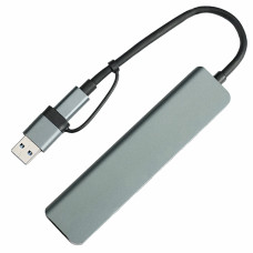 USB-хаб STEM 7 в 1, серый, алюминий