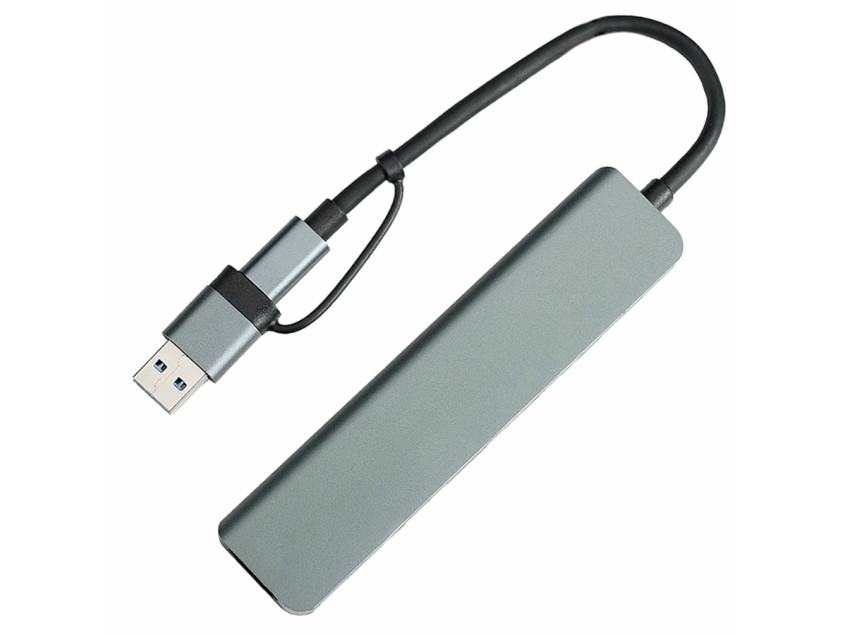 USB-хаб STEM 7 в 1, серый, алюминий