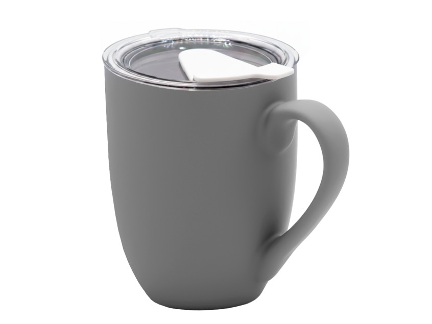 Кружка с крышкой Velvet Duo, софт-тач, тёмно-серая/белая
