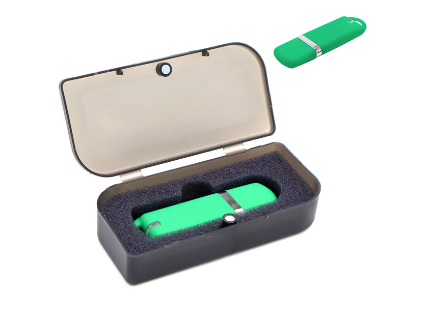 Флешка Shape с покрытием Софт Тач в футляре, зеленый