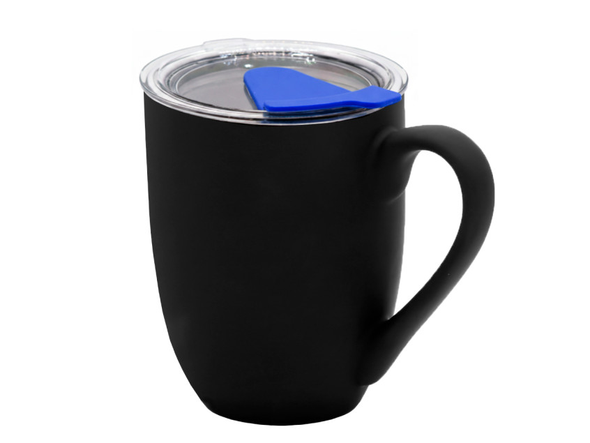 Кружка с крышкой Velvet Duo, софт-тач, чёрная/синяя