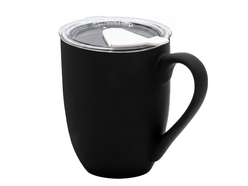 Кружка с крышкой Velvet Duo, софт-тач, чёрная/белая