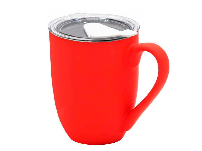 Кружка с крышкой Velvet Duo, софт-тач, красная/белая