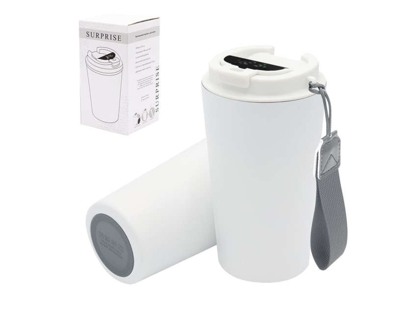 Термокружка Surprise To Go с индикатором, белая/серая