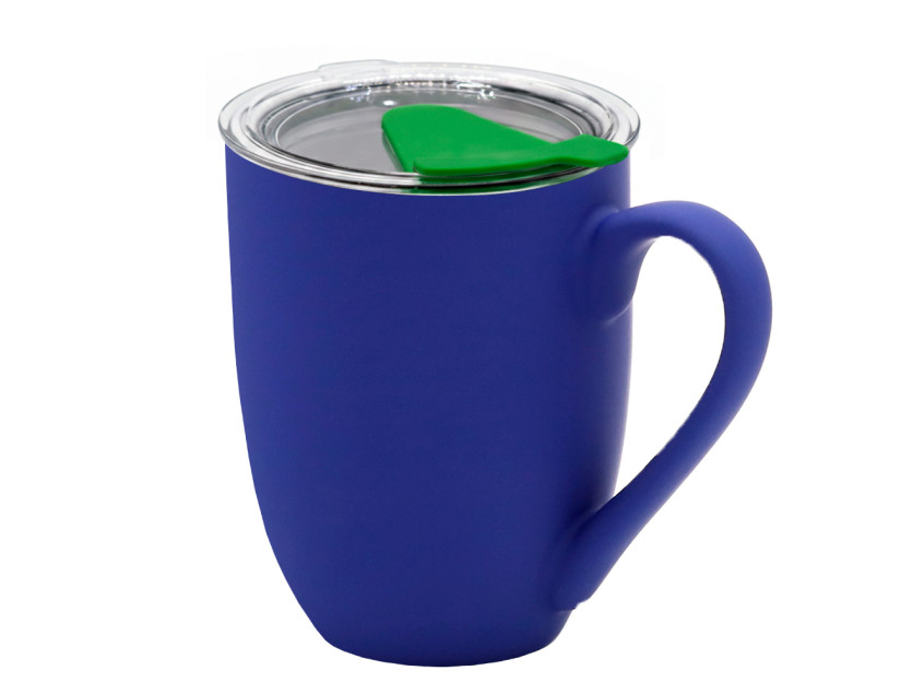 Кружка с крышкой Velvet Duo, софт-тач, тёмно-синяя/зелёная