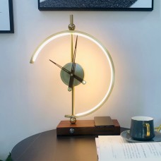 Светодиодный светильник с беспроводной зарядкой и часами Nikka, коричневый