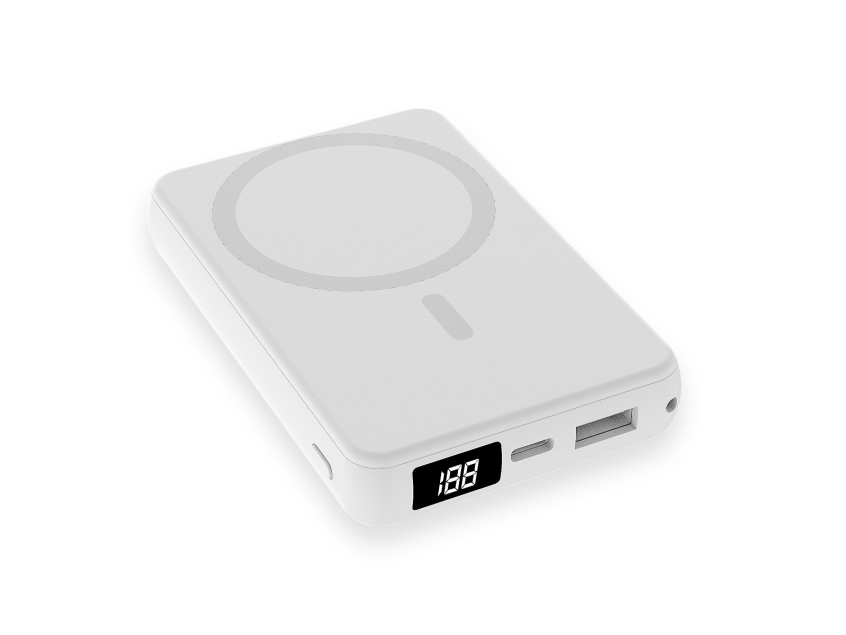 Магнитный внешний аккумулятор Quantum с беспроводной зарядкой (15W), 10000 Mah, белый