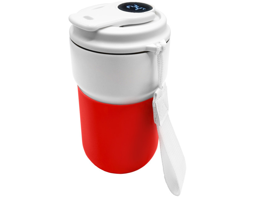 Термокружка вакуумная герметичная с дисплеем Clive To Go, белый/красный