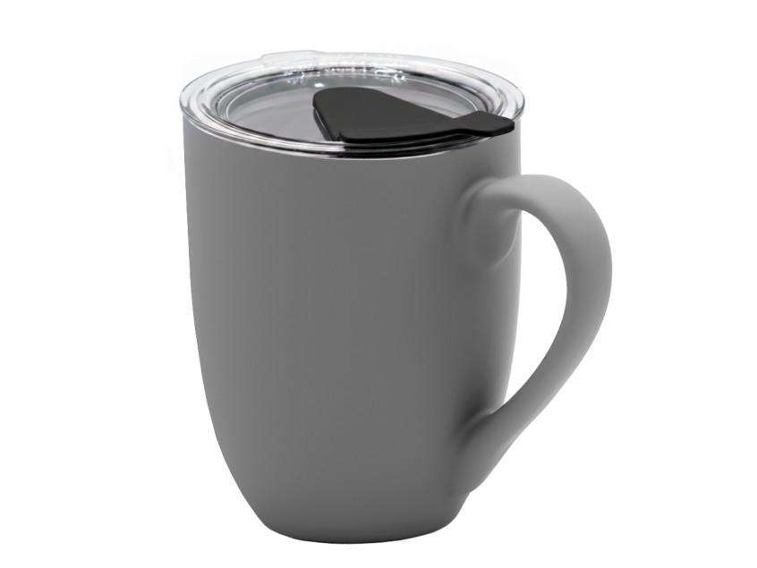 Кружка с крышкой Velvet Duo, софт-тач, тёмно-серая/чёрная