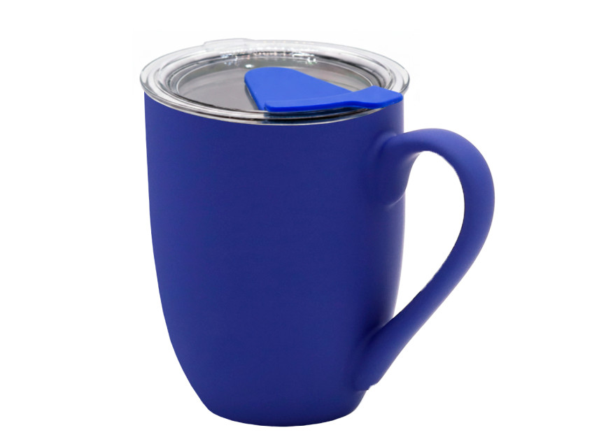 Кружка с крышкой Velvet Duo, софт-тач, тёмно-синяя