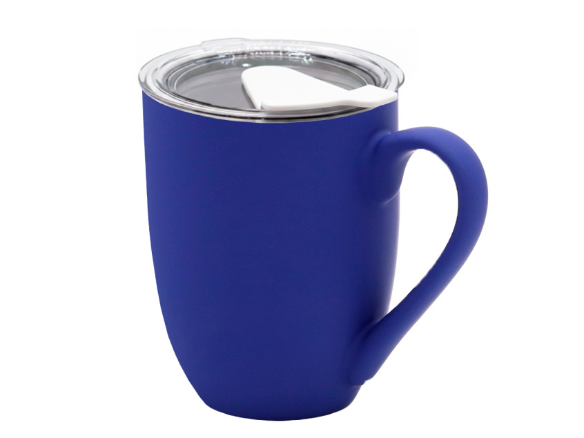 Кружка с крышкой Velvet Duo, софт-тач, тёмно-синяя/белая