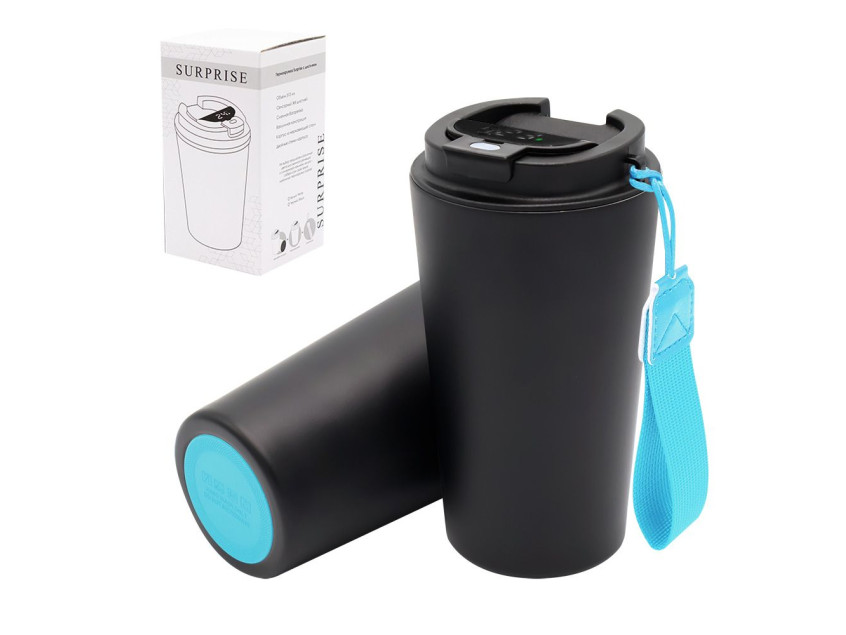 Термокружка Surprise To Go с индикатором, чёрная/бирюзовая