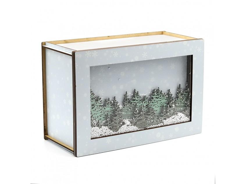 Лес в снегу (прямоугольная, светлая)  - упаковка новогодняя из дерева