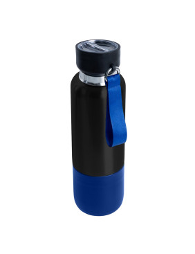 Термос Hike c ланьярдом и манжетой, чёрный-синий