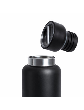 Термос Hike c ланьярдом и манжетой, чёрный-синий