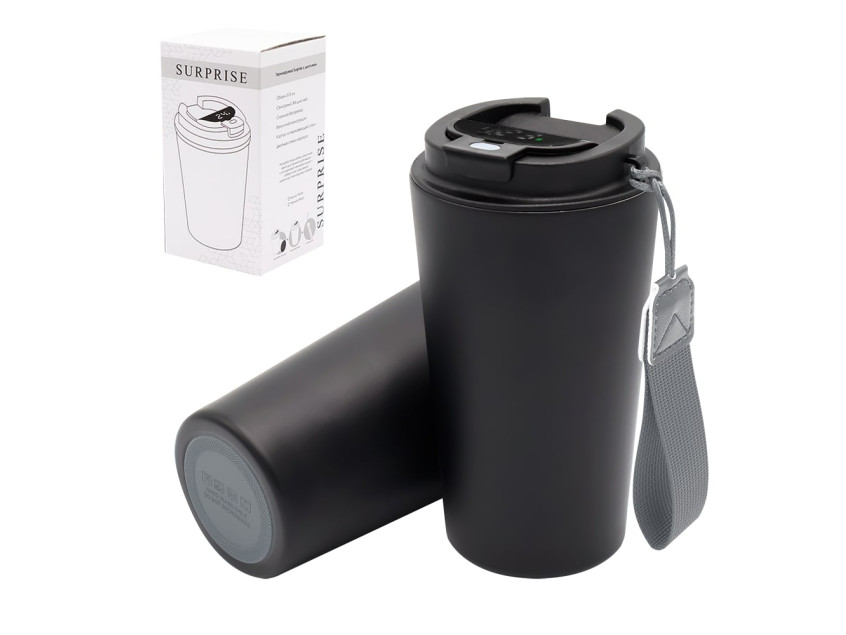 Термокружка Surprise To Go с индикатором, чёрная/серая