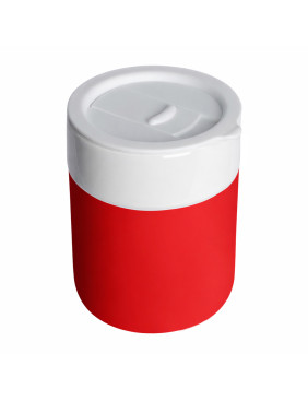 Кружка кермическая Silvia с силиконовой манжетой, белая-красная