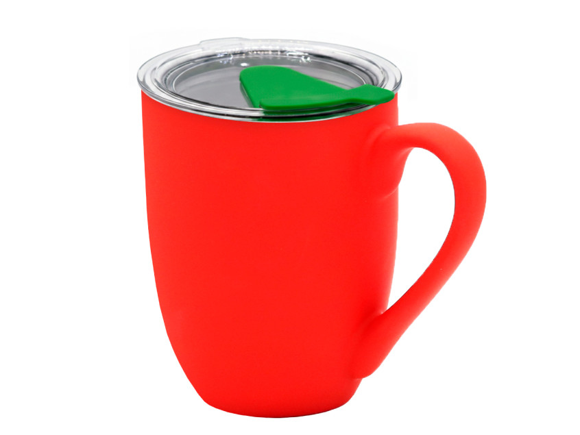 Кружка с крышкой Velvet Duo, софт-тач, красная/зелёная