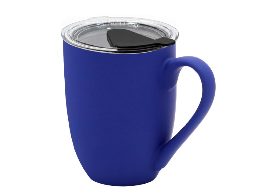 Кружка с крышкой Velvet Duo, софт-тач, тёмно-синяя/чёрная