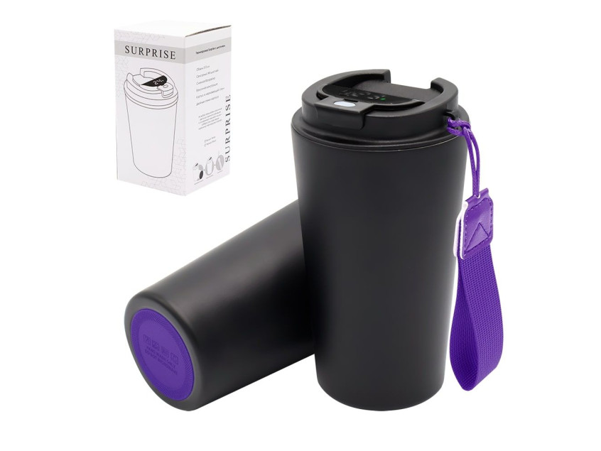 Термокружка Surprise To Go с индикатором, чёрная/фиолетовая