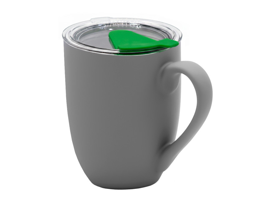 Кружка с крышкой Velvet Duo, софт-тач, тёмно-серая/зелёная