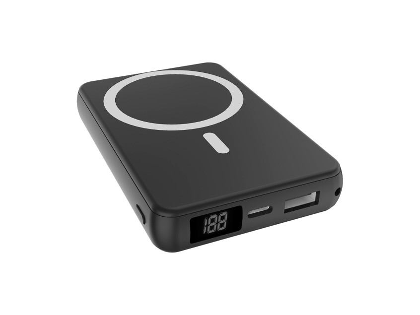 Магнитный внешний аккумулятор Quantum с беспроводной зарядкой (15W), 10000 Mah, черный