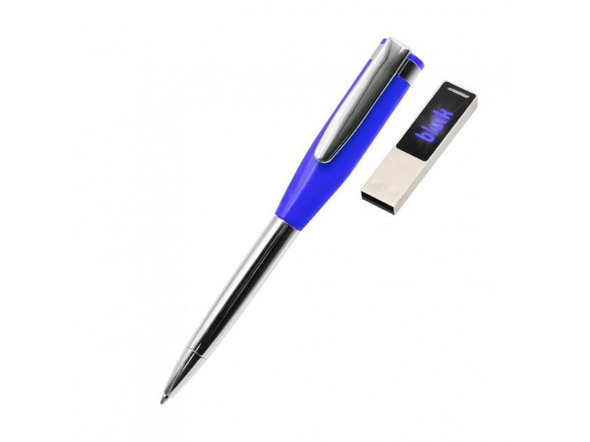 Ручка металлическая Memphys c флешкой, синий