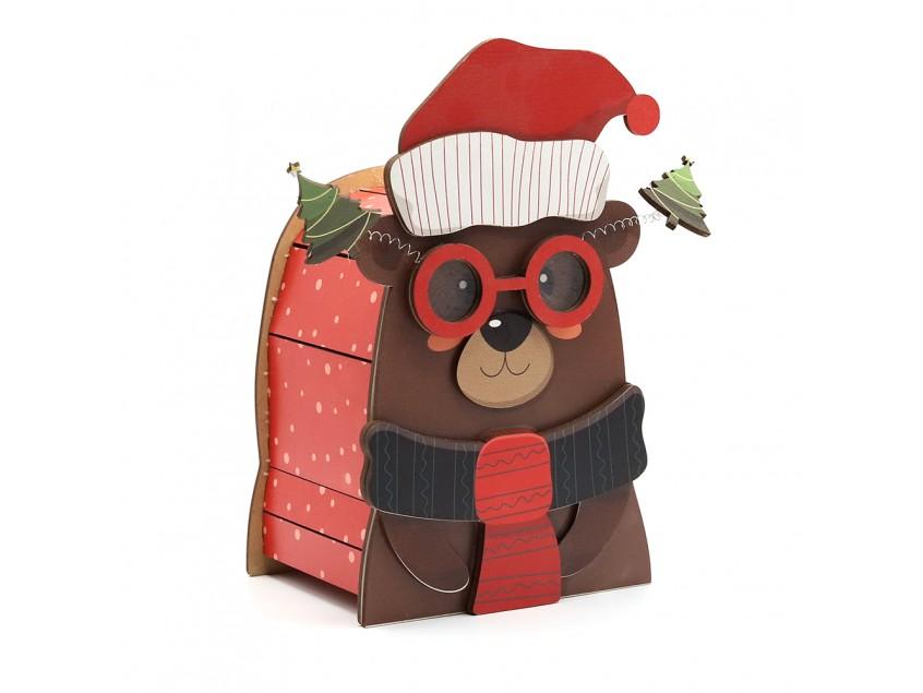 Мишка в очках - упаковка новогодняя из дерева