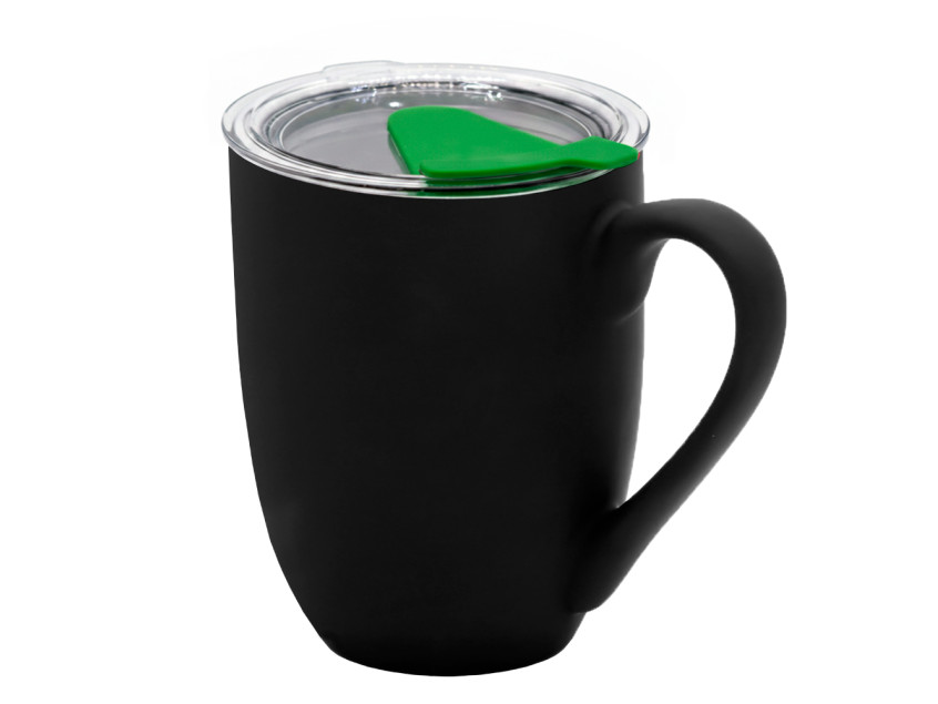 Кружка с крышкой Velvet Duo, софт-тач, чёрная/зелёная