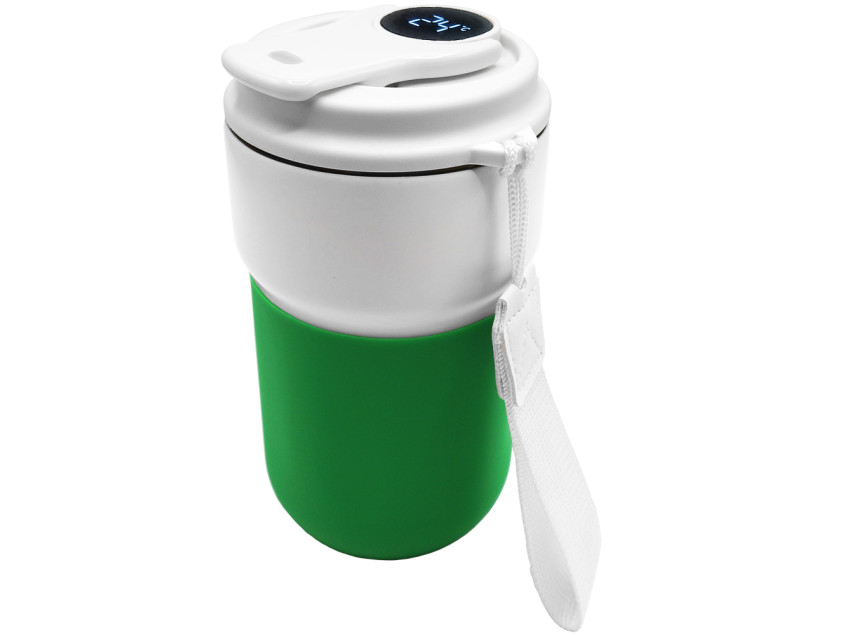 Термокружка вакуумная герметичная с дисплеем Clive To Go, белый/зелёный
