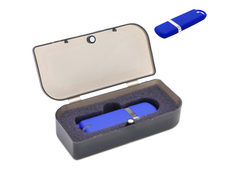 Флешка Shape с покрытием Софт Тач в футляре, синий