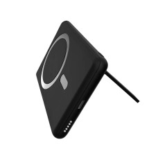Магнитный внешний аккумулятор Slims с беспроводной зарядкой (15W), 5000 Mah, черный
