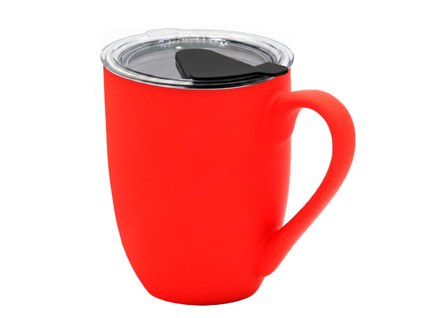 Кружка с крышкой Velvet Duo, софт-тач, красная/чёрная