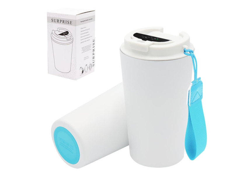 Термокружка Surprise To Go с индикатором, белая/бирюзовая