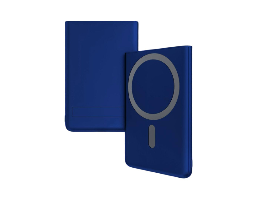Магнитный внешний аккумулятор Slims с беспроводной зарядкой (15W), 5000 Mah, синий