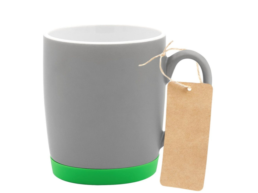 Кружка Make Me To Go, серая/зелёная биркой