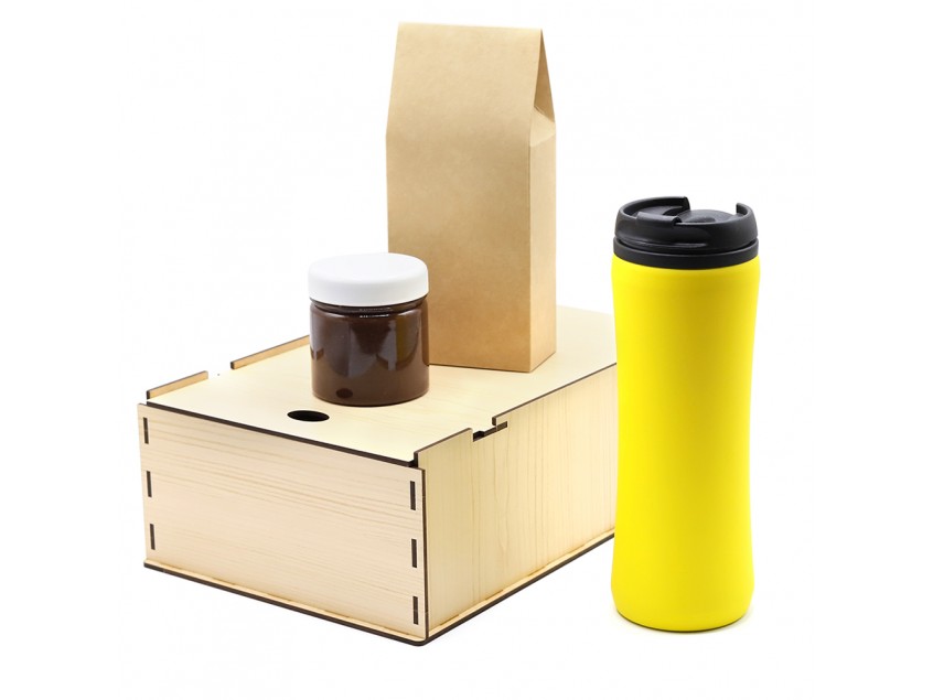 Подарочный набор Ирвин, желтый (черный чай, мед с фундуком и какао)