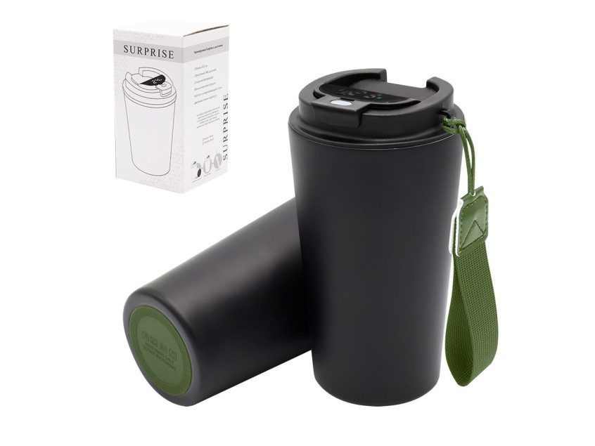 Термокружка Surprise To Go с индикатором, чёрная/хаки