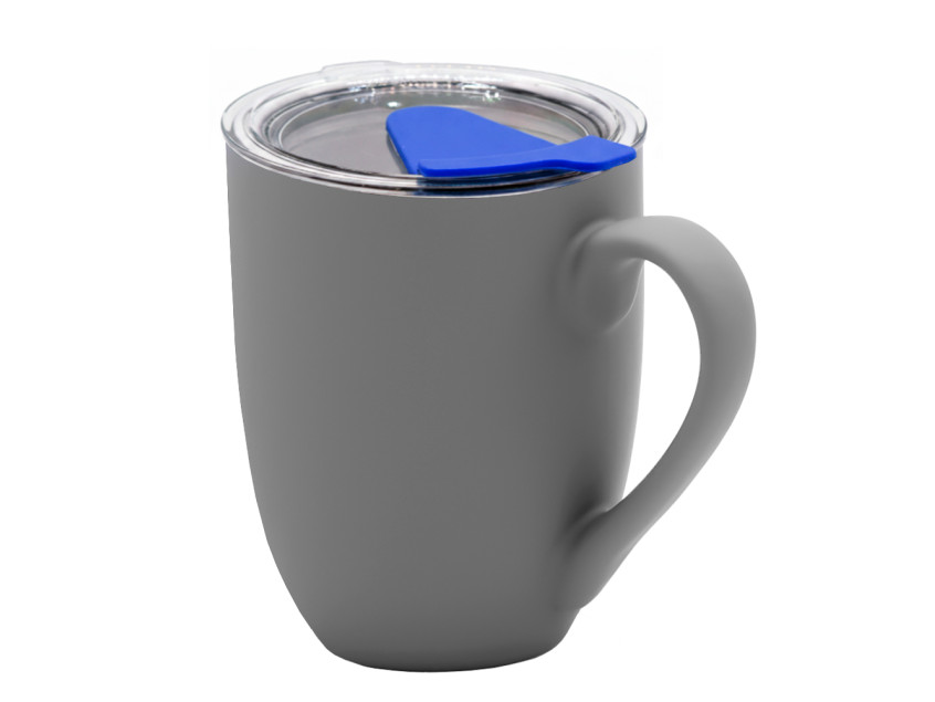 Кружка с крышкой Velvet Duo, софт-тач, тёмно-серая/синяя