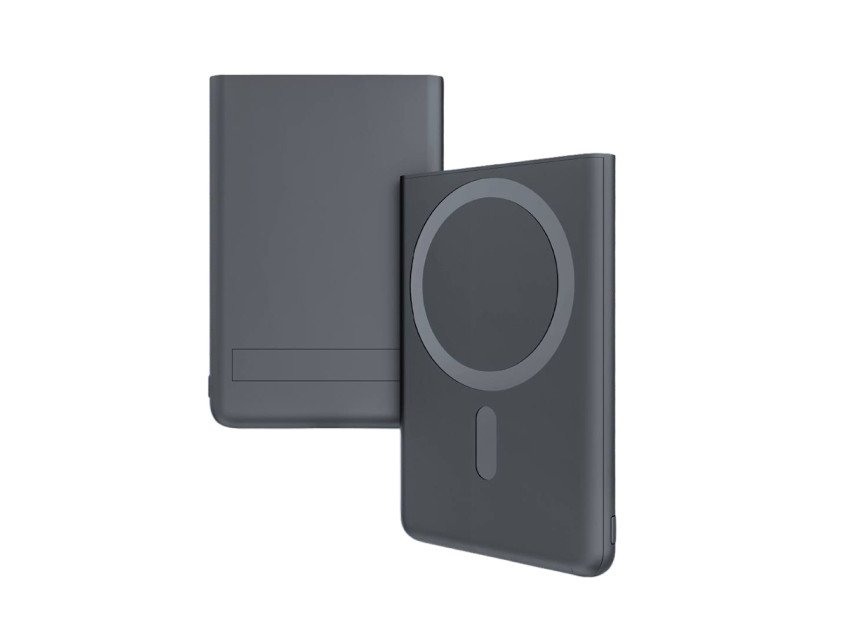 Магнитный внешний аккумулятор Slims с беспроводной зарядкой (15W), 5000 Mah, черный