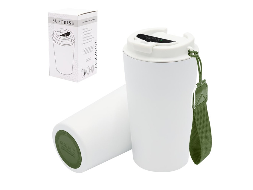 Термокружка Surprise To Go с индикатором, белая/хаки