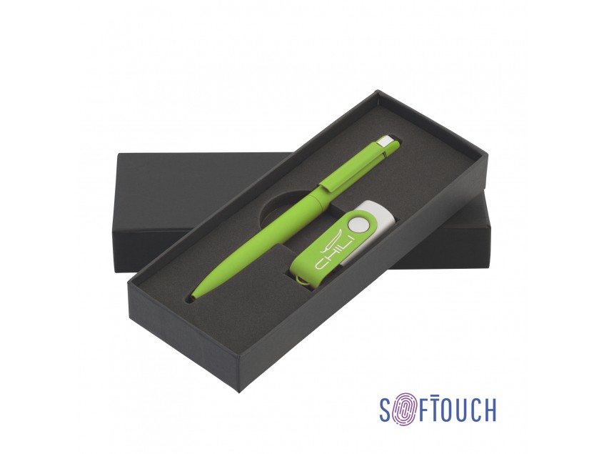 Набор ручка + флеш-карта 16 Гб в футляре, покрытие soft touch