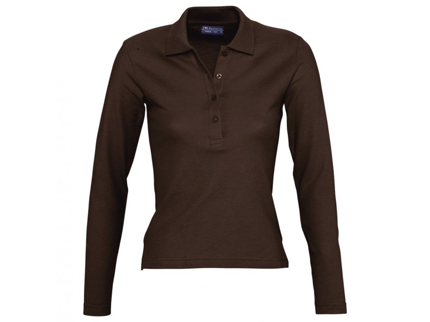 Рубашка поло женская с длинным рукавом Podium 210 шоколадно-коричневая