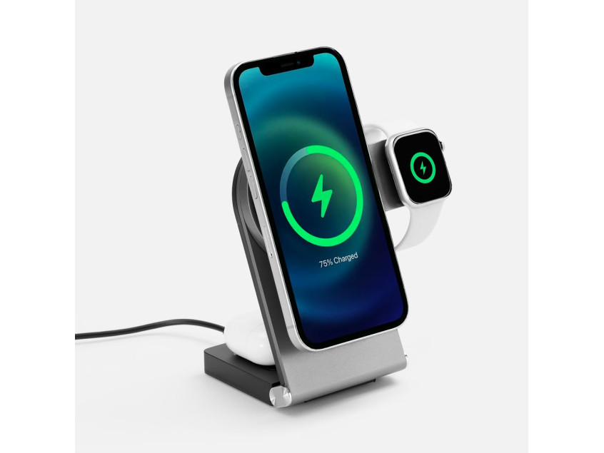Складная станция беспроводной зарядки transForm, серый металлик