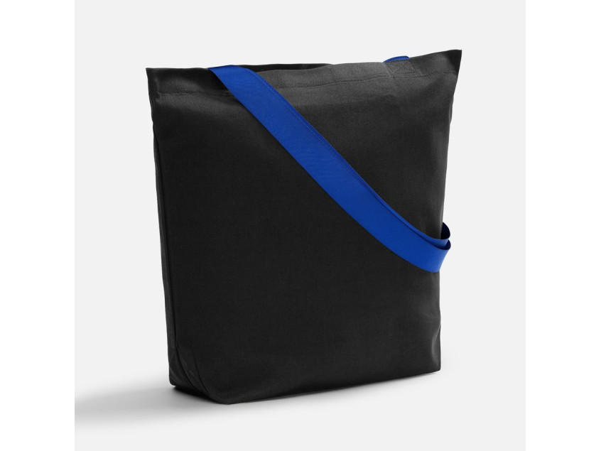 Шопер B5, черный с широкими синими ручками