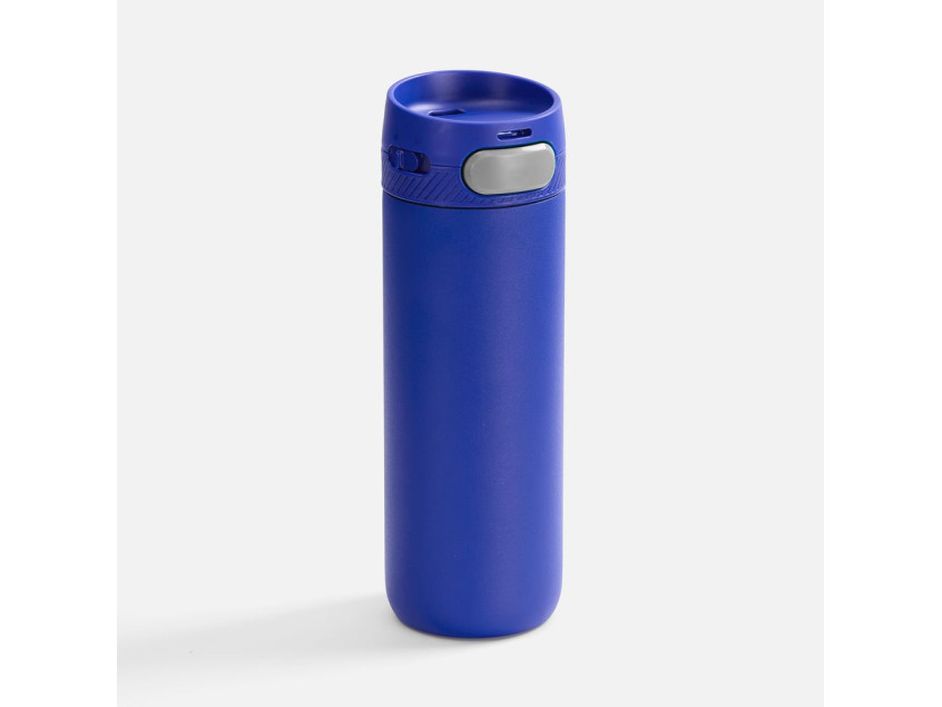 Термостакан X1 с цветной кнопкой, синий с серым