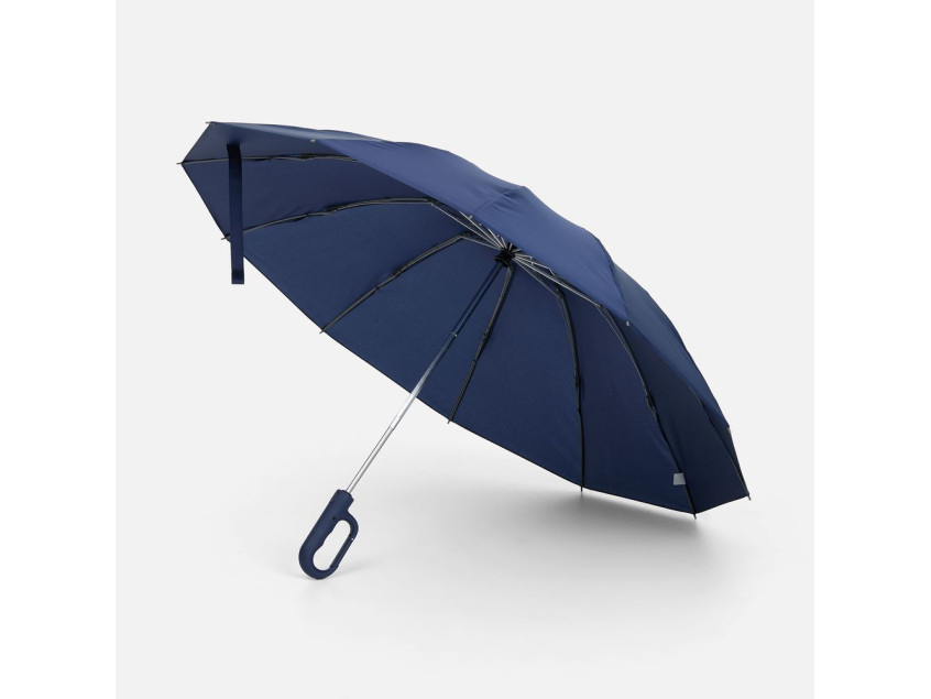 Зонт обратного сложения inLoop с ручкой-карабином, темно-синий